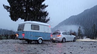 Rainy Day Camping in a Small Caravan  Relaxing Camp  Cooking Tasty Meals [upl. by Arahk]