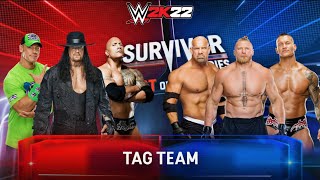 Undertaker  John Cena  The Rock vs Brock Lesnar  Goldberg  Randy Orton 3v3 Tag Team  WWE 2K22 [upl. by Esyahc239]