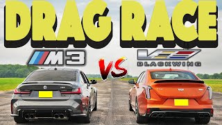 2023 BMW M3 vs 2023 Cadillac CT4 V Blackwing Drag and Roll Race [upl. by Gould]