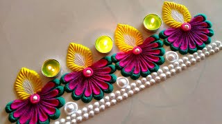 Diya🪔border rangoli Diwali rangoli design side border rangoli Doorstep rangoli [upl. by Dill]