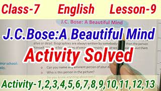 JCBoseA Beautiful MindActivity SolvedClass7 EnglishLesson9Question AnswerWBBSE [upl. by Darrin]