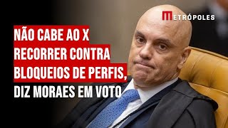 Não cabe ao X recorrer contra bloqueios de perfis diz Moraes em voto [upl. by Aitnahc]