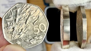 Double Thickness 50p Coin  Rare DDay Silver Proof Piedfort  Unboxing Video [upl. by Lidia]