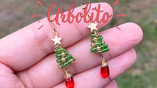 🎄Como hacer un ARETES con MOSTACILLAS tutorial para principiantes  DIY aretes de arbolito [upl. by Aneehs812]