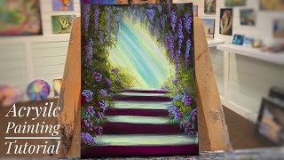 How To Paint A WISTERIA amp HYDRANGEA GARDEN  relaxing acrylic painting tutorial [upl. by Abita]