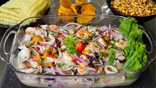 Preparando el Famoso CEVICHE Peruano de Pescado y Mariscos en un Toque  Abelca [upl. by Keraj]