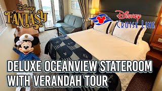 Disney Fantasy Deluxe Oceanview Stateroom with Verandah FULL Room Tour [upl. by Aikaz]