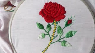 Hand embroideryPadded Satin stitch Rose flower embroidery tutorial [upl. by Lehcem]