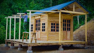 Building a Log HOUSE in the Forest Log Cabin 2024  Install Door Locks Cooking Roof Bushcraft [upl. by Ronn537]