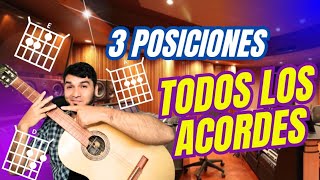 Cómo tocar todos los acordes en la guitarra con 3 posiciones TUTORIAL [upl. by Latrena]