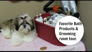 Favorite dog bath products and dog grooming room tour [upl. by Ahsart]