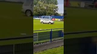 Funeral hearse drives onto football pitch in Gateshead [upl. by Ahsimed]