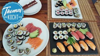 Sushi selber machen  Sushi Reis kochen  Nigiri Maki Sushi und California Roll  Thomas kocht [upl. by Nahsed]