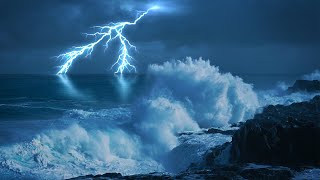 Epic Thunderstorm  Huge Ocean Waves  Rain Sounds for Sleeping [upl. by Anaizit16]