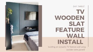 INSTALLING A WOODEN timber SLAT TV FEATURE WALL part three vlog [upl. by Kamp]