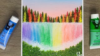 Easy Step Rainbow Waterfall Painting  Acrylic Painting for Beginners [upl. by Zanze612]