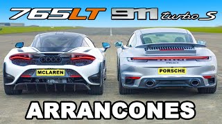 McLaren 765LT vs Porsche 911 Turbo S ARRANCONES [upl. by Ahsiner]