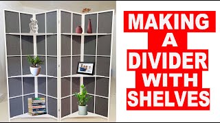 How I make a Room Divider with Shelves  DIY Panel  Foldable Divider with Shelves diyers diy [upl. by Cott]