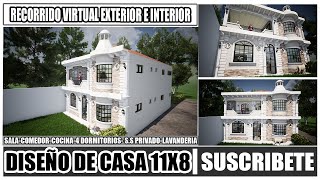 Propuesta De Diseño De Casa 11 x 8 Metros  Fachada Colonial 2 Pisos  Recorrido Virtual 3d  2021 [upl. by Cathlene335]