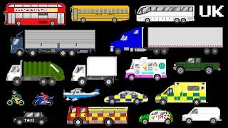 Vehicles UK Version  Street Vehicles  Lorries Trucks Buses amp More  The Kids Picture Show [upl. by Elery]