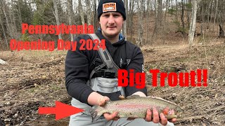 PA TROUT FISHING OPENING DAY BIG RAINBOW LANDED PENNSYLVANIA FLY FISHING [upl. by Fleeman]