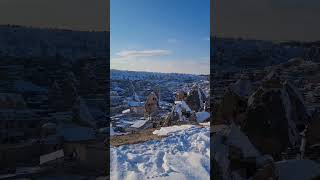 Snowy Cappadocia worldwitharslan turkey Cappadocia winter snowfall sunset [upl. by Teerprah266]