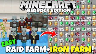 Minecraft Bedrock EASY RAID FARM  IRON FARM Tutorial MCPE Xbox PS5 PC [upl. by Htnamas]