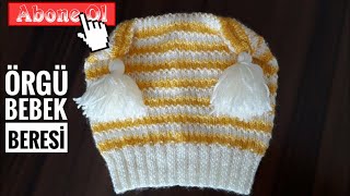 Bebek beresi yapımı  How to knit a baby beanie   1 [upl. by Lerual]