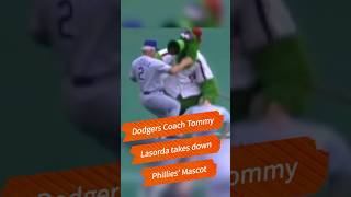 Dodgers coach takes out phillies Phanatic mascot😂 DodgersnationTV tommylasorda dodgers [upl. by Beaulieu]