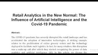 Retail Analytics in the New Normal The Influence of Artificial Intelligence and the Covid 19 Pandemi [upl. by Aisemaj]