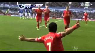 Suarez free kick goal vs Everton 231113 [upl. by Adnof]