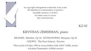 KRYSTIAN ZIMERMANs 1000th Concert 8 May 1992 Avery Fisher NEW YORK [upl. by Ylsel]