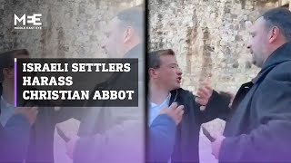 Israeli settlers assault Christian abbot in Jerusalem verbally and physically [upl. by Ellissa594]