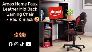 Office Chair  ARGOS Gaming Chair  Argos Home Faux Leather Mid Back Gaming Chair  Red amp Black [upl. by Nador]