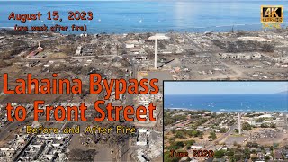 4K Drone Lahaina Bypass Lahainaluna to Front Street  Before and After Fire  2020 vs August 2023 [upl. by Annaynek]