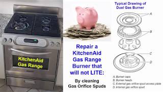 Repair a Gas Stove Burner that doesnt Ignite  Light KitchenAid Gas Range [upl. by Luigino]