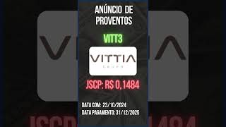 Anúncio de Proventos  VITT3  Vittia [upl. by Ahsiel345]