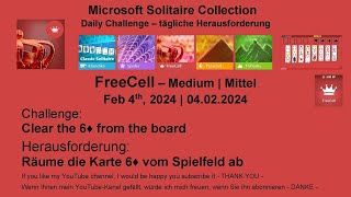 Solitaire Daily Challenges  FreeCell  Easy  Feb 4th 2024 [upl. by Ymirej]