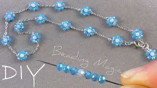 Beaded Flower Necklace Tutorial Flower Seed Bead Necklace [upl. by Frydman]