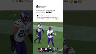 Cam Bynum hit the “raygun” celly after his INT 😂 cambynum vikings jaguars nflfunny nflweek10 [upl. by Tiffie956]