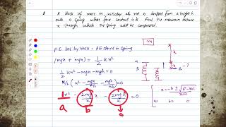 A block of mass m initially at rest is dropped from a height h onto a spring whose force constant [upl. by Nroht]