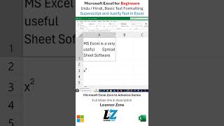 Superscript and Justify Text in MS Excel excel learning teacher shorts shortsfeed education [upl. by Ferreby]