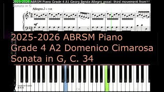 ABRSM Piano 2025  2026 Grade 4 A2 Domenico Cimarosa Sonata in G C 34 [upl. by Orlanta]