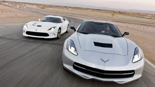 2014 Chevy Corvette Stingray vs 2013 SRT Viper Coupe  Track Tested [upl. by Bergren831]