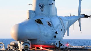 Unmanned Helicopter The MQ8B Fire Scout flies from a US Navy Freedomclass ship [upl. by Flory]