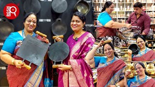 Rosh Cookwares Shop Tour with Actress Nalini Ammaஉங்க வீட்டு Kitchen Ku பித்தளைவெங்கலப் பொருட்கள் [upl. by Maury834]