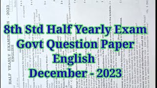 8th STD Half Yearly Exam Govt Question PaperEnglish  December 2023 [upl. by Nueovas]