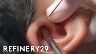 This Cartilage Piercing Has Almost Zero Aftercare  Macro Beauty  Refinery29 [upl. by Poliard]