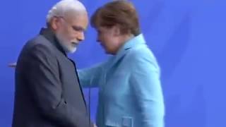 German Chancellor Mrs Angela Merkel shakes hand with Indian Prime Minister Sri Narendra Modi [upl. by Urbanna]