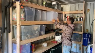 WE NEED TO GET ORGANIZED Shipping Container Shelf Build [upl. by Terris]